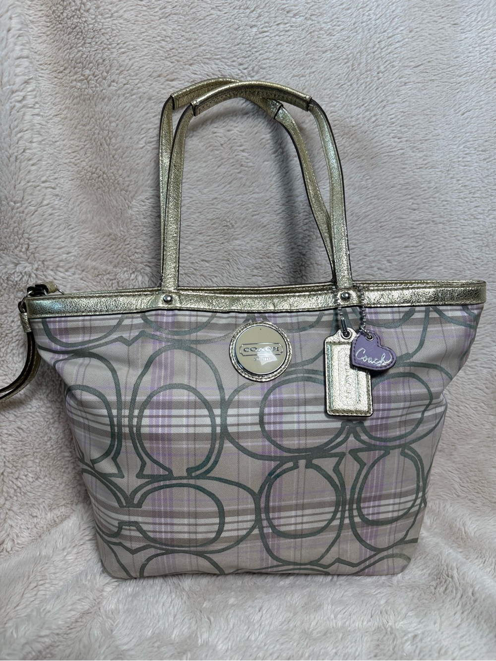 Coach Signature Multicolor Tartan Tote Bag Dual Hangtags